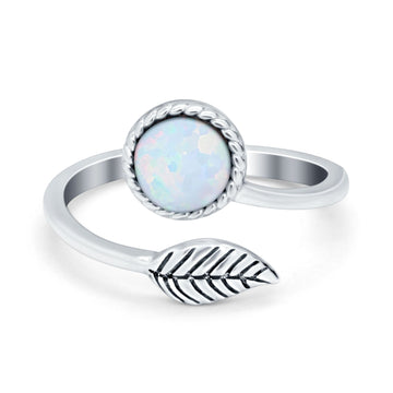 Fashion Ring Oxidized Stone Thumb Ring Round Lab Created White Opal 925 Sterling Silver